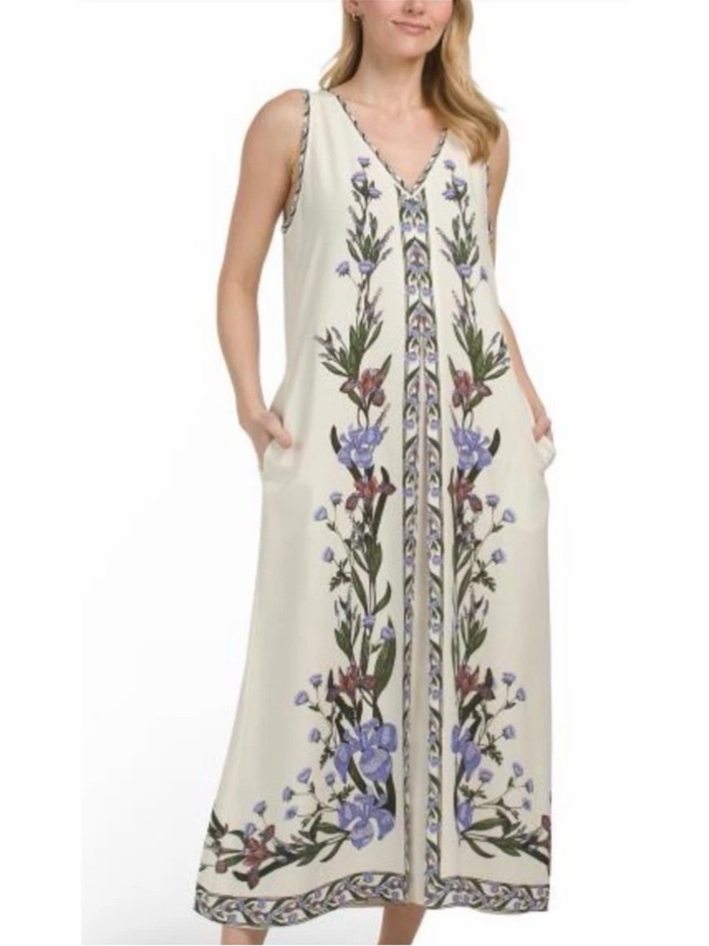 Tahari Cream Floral sleeveless Print Maxi dress size xl
